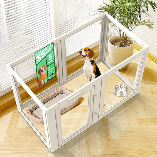 FXW AuraSpace Acrylic Indoor Dog Playpen for Medium Dogs, 35 Inch, 6 Panels, White