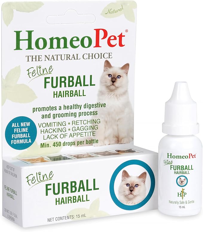 HomeoPet Feline Furball, Safe and Natural Hairball Supplement for Cats, Cat Hairball Relief, 15 Milliliters