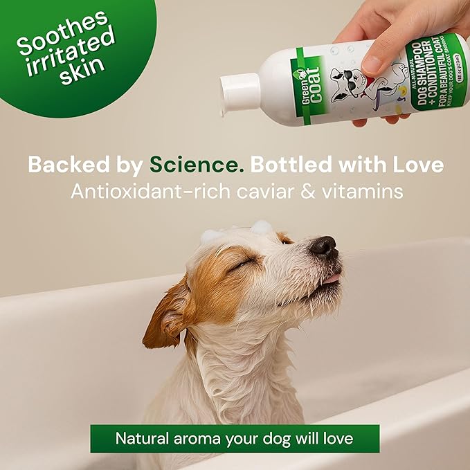 Nourishing 2 in 1 Dog Shampoo and Conditioner– Natural Shine Formula with Caviar, Aloe & Bergamot for Sensitive Skin, Moisturizes & Protects, 16oz Bottle, Made in USA