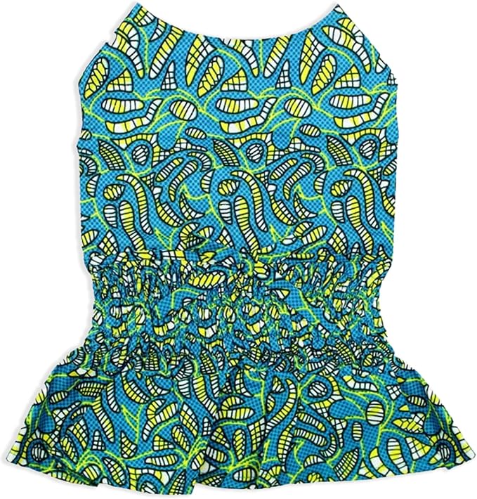 Parisian Pet Tribal Leaves Summer Dress - Ruched Waist Dog Beach Outfit - Lightweight Puppy Dress - Girl XL