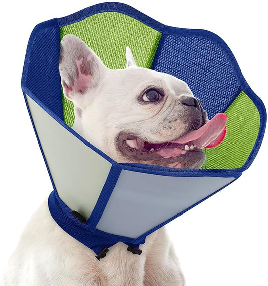 SUNFURA Dog Cone - Soft Cone for Dogs to Stop Licking, Pet E-Collar Alternative After Surgery, Adjustable Pet Recovery Collar for Wound Healing, Blue Green Medium