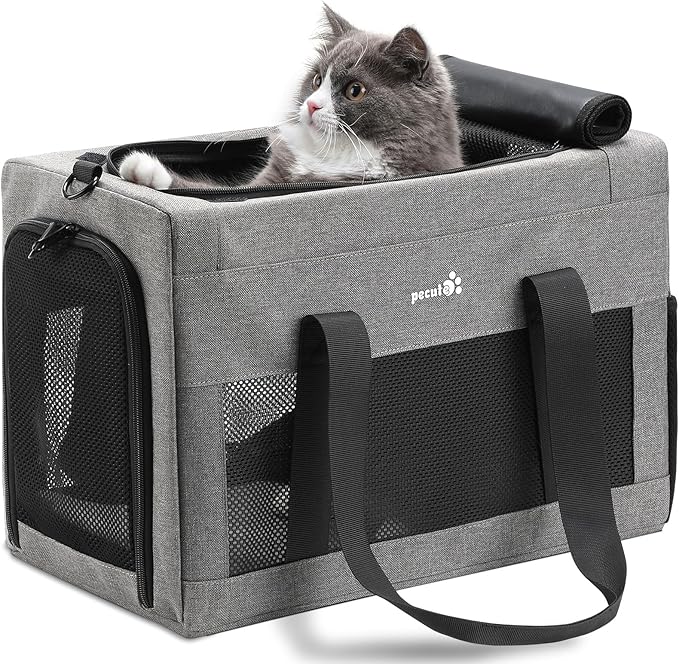 Airline Approved Cat Carrier, Pet Carrier Soft-Sided, Portable Dog Carrier with Stable Structure, TSA Approved Pet Carrier for Pets Less Than 12lbs, Cat Carrier Bag Suitable for Travel, Gray