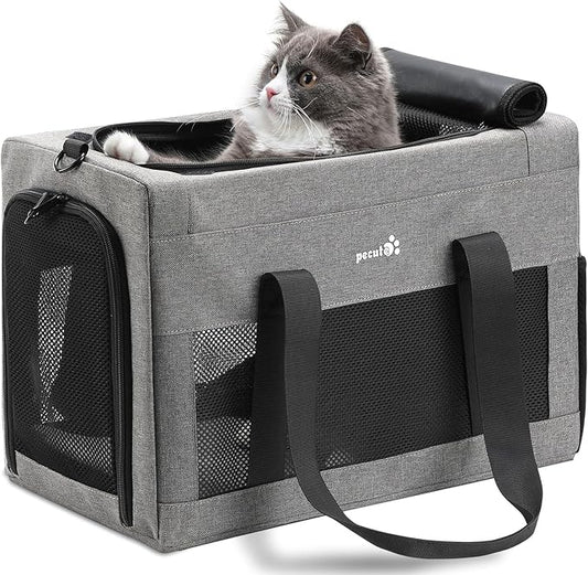 Airline Approved Cat Carrier, Pet Carrier Soft-Sided, Portable Dog Carrier with Stable Structure, TSA Approved Pet Carrier for Pets Less Than 12lbs, Cat Carrier Bag Suitable for Travel, Gray