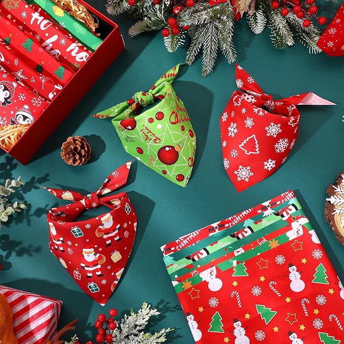 Preboun 100 Pcs Christmas Dog Bandanas Bulk Xmas Bandanas for Dogs Triangle Kerchief Bibs Scarf for Pet Xmas Costume Photo Props Accessories Pet Shops Adoption Events, 25 Styles(25.6 x 17.7 x 17.7)