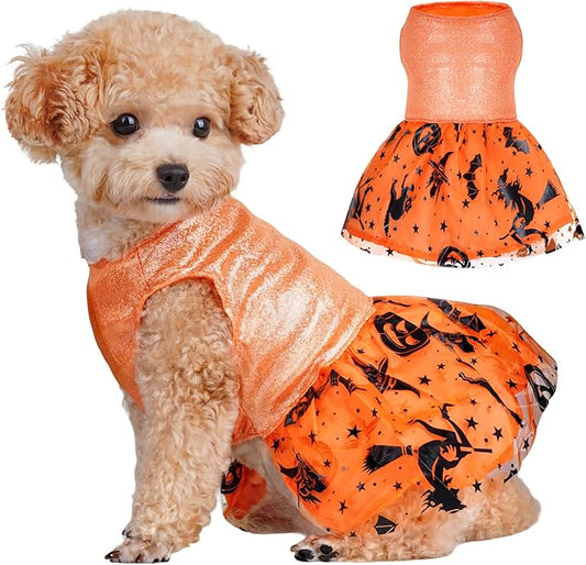 Dog Halloween Costume Dog Dress Witch Tulle Skirt Halloween Pet Clothes for Puppy Small Cats (Orange, X-Large)
