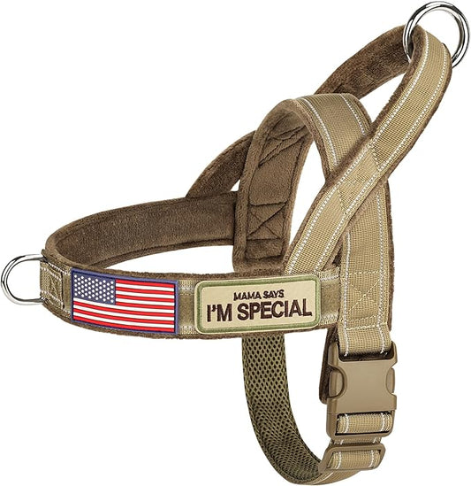 Forestpaw No Pull Dog Harness with Large Handle,Slip on Reflective Vest with Quick Release Buckle,Comfortable Flannel Lining for Medium Large Dogs Walking Training (Includes 3 Patches),Brown XL