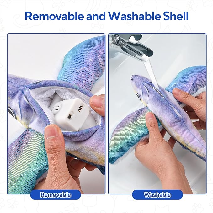 AUSCAT Flappy Fish Cat Toy, Simulated Chirping Floppy Fish Cat Toy Flapping Wings, Rechargeable，Interactive Catnip Toys for Indoor Cats (No Flying)