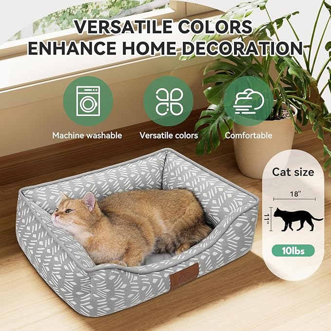 Rectangle Cat Dog Bed for Large Medium Small Pets Indoor Outdoor Machine Washable Sleeping Sofa Non-Slip Bottom Soft Puppy Bed Durable Orthopedic Calming Pet Cuddler (Small, Grey Pattern)