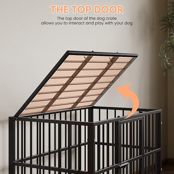 Heavy Duty Metal Dog Crate, 37 in Double Door Dog Cage with Wheels, Folding Indoor Pet House with Removable Tray Perfect for Small, Medium and Large Pets