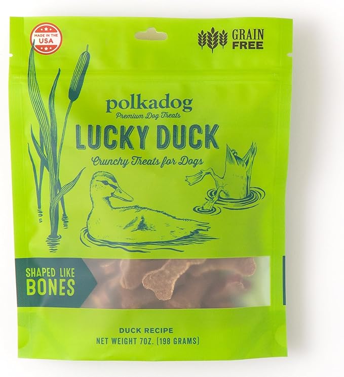 Polkadog Lucky Duck Bone-Shaped Dog Treats, Cat Snacks – All-Natural Pet Treats for Kittens, Puppies – Bite-Sized, Crunchy Snack for Dogs, Cats – 2 Ingredients – 7oz