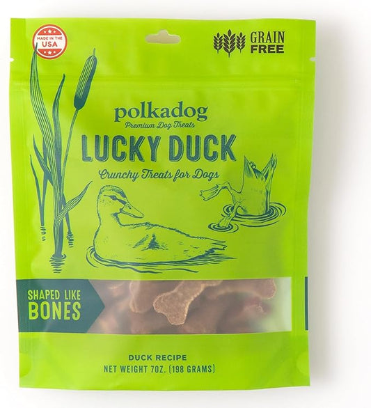 Polkadog Lucky Duck Bone-Shaped Dog Treats, Cat Snacks – All-Natural Pet Treats for Kittens, Puppies – Bite-Sized, Crunchy Snack for Dogs, Cats – 2 Ingredients – 7oz