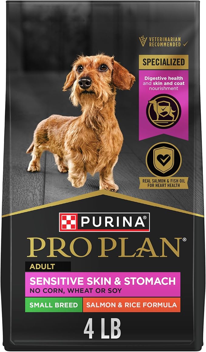 Purina Pro Plan Sensitive Skin and Stomach Dog Food Small Breed, Adult Salmon & Rice Formula - 4 lb. Bag