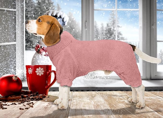 Fuzzy Dog Pajamas Turtleneck Pet Clothes Warm Soft Cozy Lightweight Pet Pjs Dog Sweaters for Small Dogs(Pink-S/M)