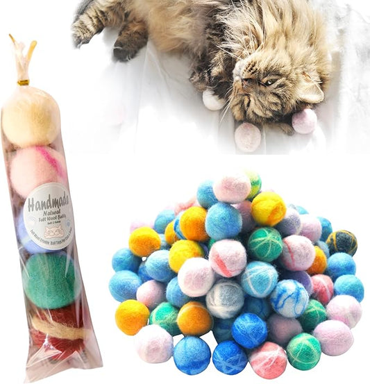 Felt Wool Cat Toys Ball with Catnip and Bell, Natural Handmade cat Toys Ferret Toys cat Gift Basket (feltwoolballmix5)