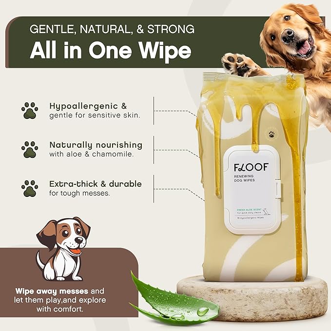 Hypoallergenic Renewing Dog Wipes - Grooming Natural Fresh Aloe Wipes for Paws, Face, Skin, Eyes, Ears, Butt - Perfect for Puppy & Adult Dogs - Vet Dermatologist Formulated - Extra Thick (864 Count)