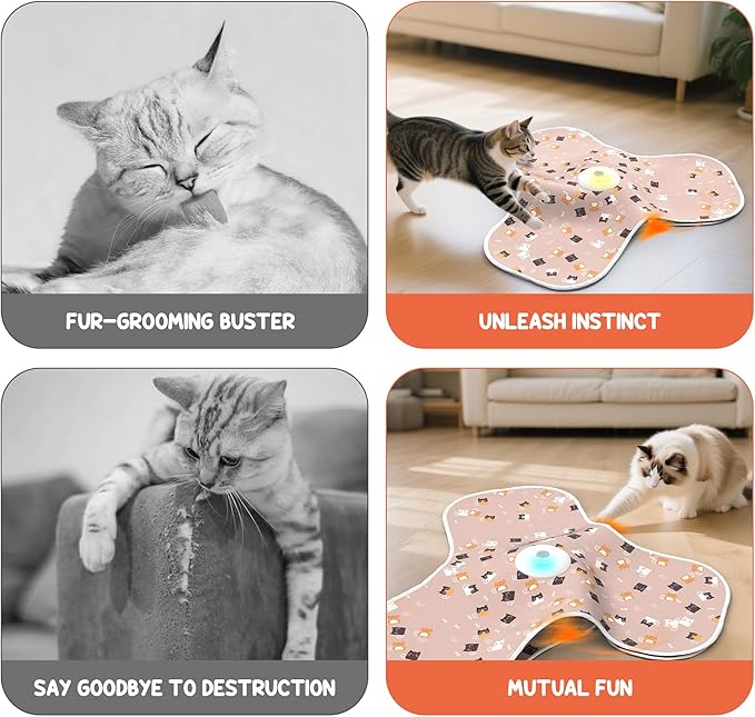 ‌‌Interactive Cat Toys for Indoor Cats‌ Adult‌ with Feather Tail Switchable Mouse Sounds, ‌Kitten Enrichment Toys‌ for Hunting Self Play, Automatic Rechargeable Quiet Game to Bored (Pink)
