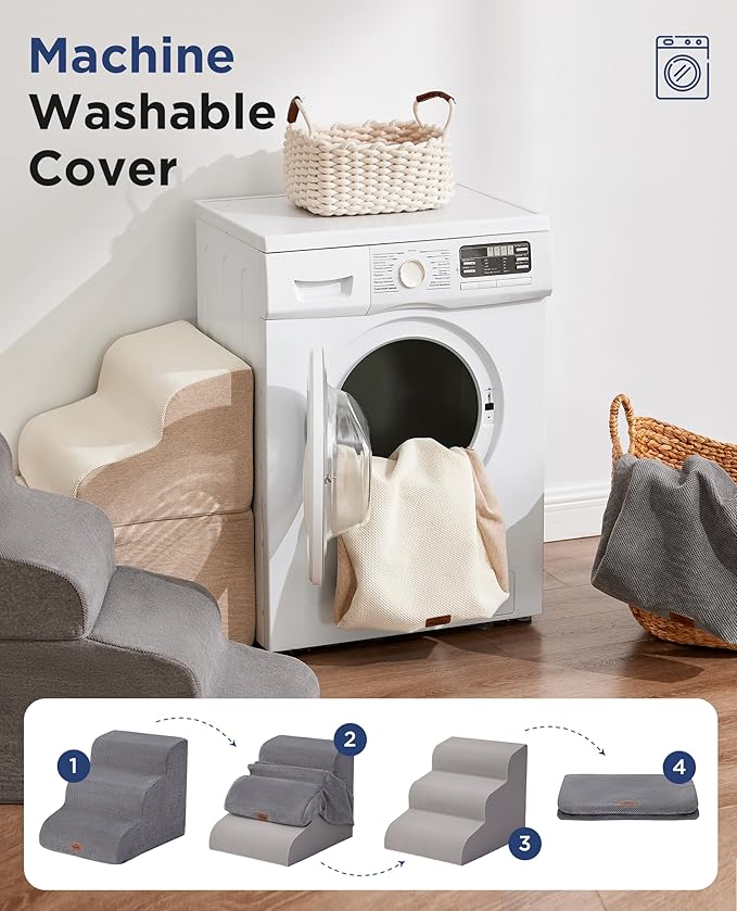 Navy Blue Curved Dog Stairs Ramp for High Beds 28.7" H, 5-Step Dog Steps for Small Dogs and Cats, Pet Stairs for High Bed Climbing, Non-Slip Balanced Pet Step