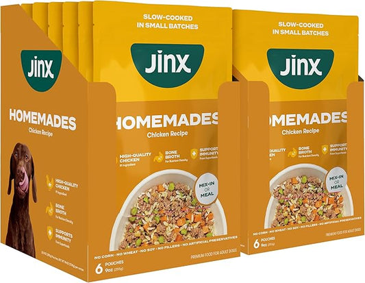 Jinx Chicken Wet Dog Food Topper, Mix with Dry Dog Food, Made with Real Chicken, Bone Broth & Brown Rice, No Fillers, Puppy, Adult, Senior, 9oz, 12 Pack