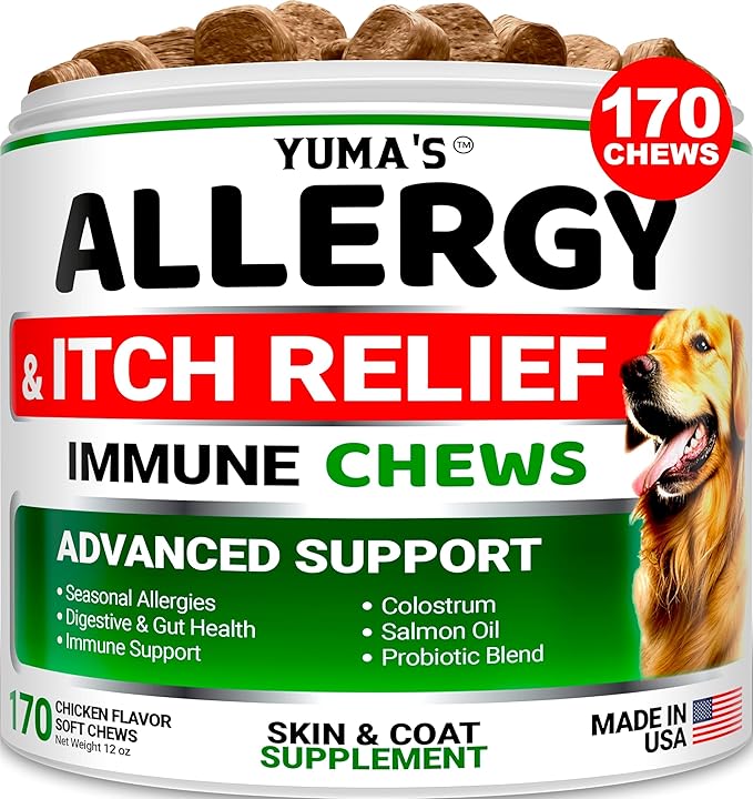 Dog Allergy Relief Chews - Dog Itching Skin Relief Treatment Pills - 170 Treats - Anti-Itch Chewables - Itchy and Paw Licking - Hot Spots - Omega 3 Fish Oil - Dry Skin & Coat Supplement