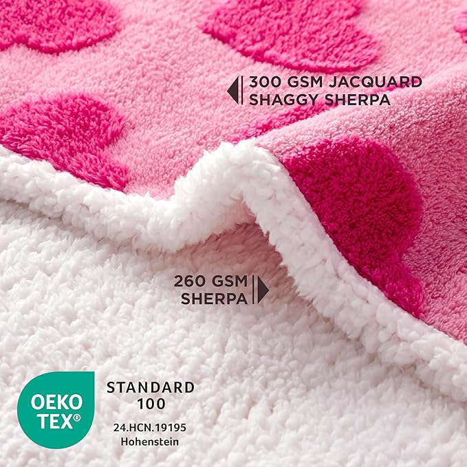 Lesure Waterproof Puppy Blanket for Medium Dogs - Washable Double Sided Dog Blankets with Warm Jacquard Shag and Soft Sherpa Fleece, Pet Cat Blanket for Couch Protection, Love Pattern Design，Pink
