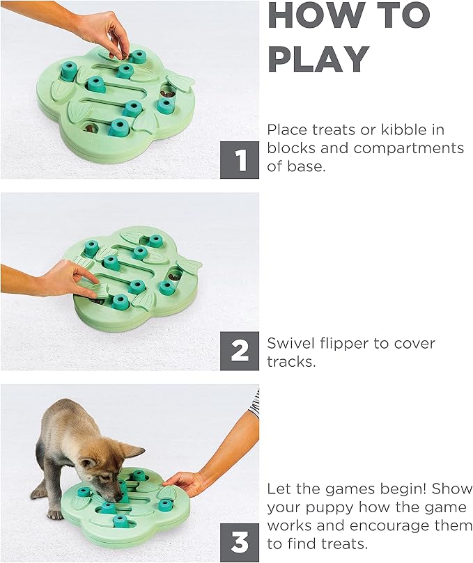 Outward Hound by Nina Ottosson Puppy Hide N' Slide Treat Puzzle Enrichment Dog Toy, Green