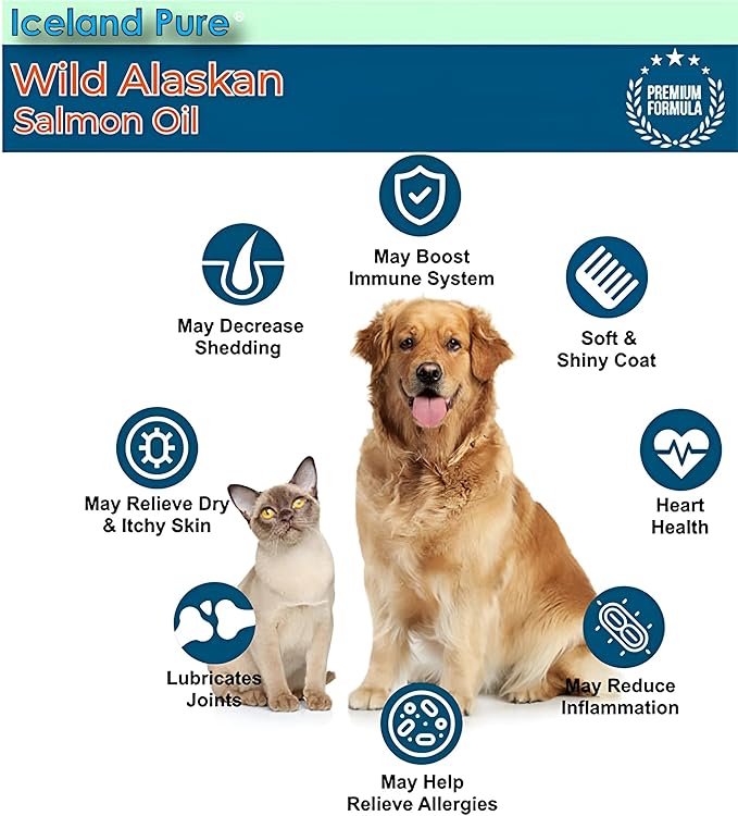 Wild Alaskan Salmon Oil for Dogs & Cats, Omega-3 Fish Oil, Liquid Supplement for Pets, Supports Immune System & Heart Health, 33oz