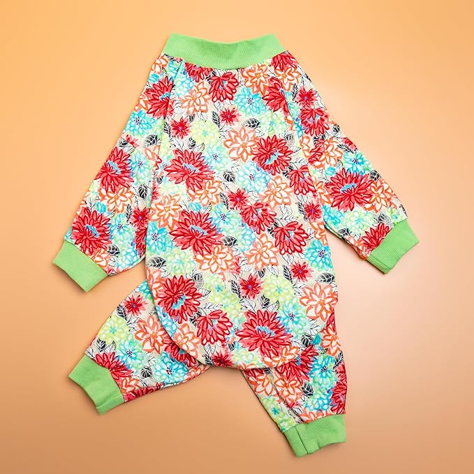 LovinPet Dog PJS Bodysuit for Large Dogs, Pet Pajamas for Dogs, Anti Licking & Anxiety Calming Dog Shirt, Lightweight Stretchy Fabric, Watermelon & Flowers Print, Pitbull Clothes, XL