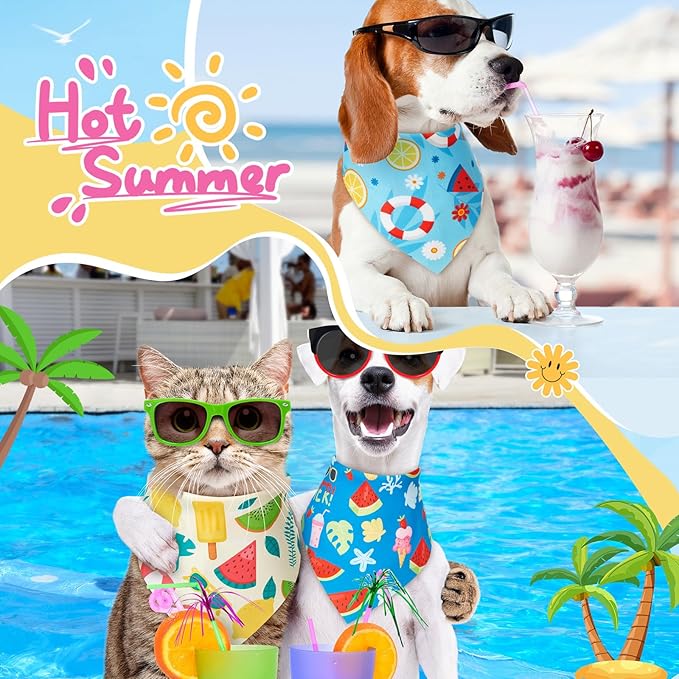 Sweetude 50 Pcs Dog Bandanas Bulk for Summer Hawaii Puppy Bandanas Adjustable Triangle Scarf Set Holiday for Small Medium Large Pet Costume Accessories(31.5 x 21.7 x 21.7 Inch, Flamingo)