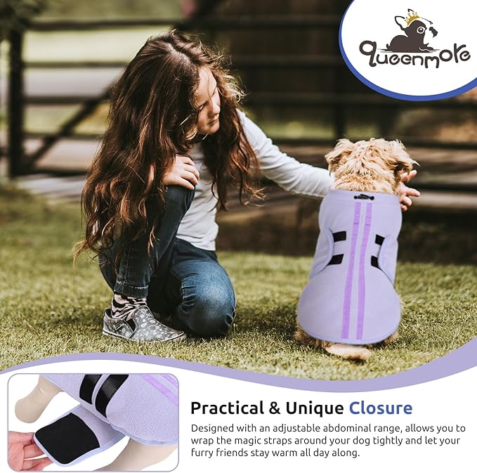 Queenmore Small Dog Sweater, Soft Fleece Vest Pullover Dog Jacket with Leash Hole, Warm Winter Dogs Clothes Cold Weather Doggy Dachshund Sweaters for Small Dogs Cats Boy or Girl (Lilac, XS)