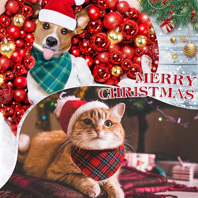 Abbylike 100 Pcs Christmas Dog Bandanas Bulk Red and Green Buffalo Plaid Bandanas for Dogs Triangle Kerchief Bibs Scarf for Pet Xmas Costume Photo Props Accessories, 25 Styles (19.7 x 13.8 x 13.8)