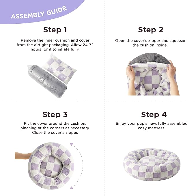 Lesure Donut Medium Dog Bed - Round Cat Beds for Indoor Cats Calming Pet Beds, Cute Modern Beds with Jacquard Shaggy Plush & Anti Slip Bottom, 30 Inch, Purple