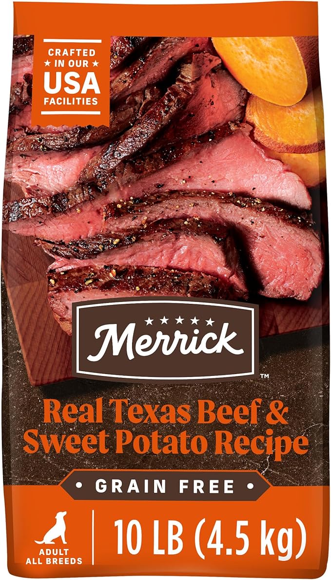 Merrick Premium Grain Free Dry Adult Dog Food, Wholesome And Natural Kibble, Real Texas Beef And Sweet Potato - 10.0 lb. Bag