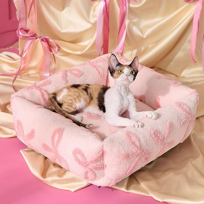 Lesure Cute Dog Bed for Small Dogs & Cats- Washable Puppy Beds,Cozy Rectangle Orthopedic Pet Sofa with Jacquard Shaggy Plush & Anti Slip Bottom,20x19x6inches