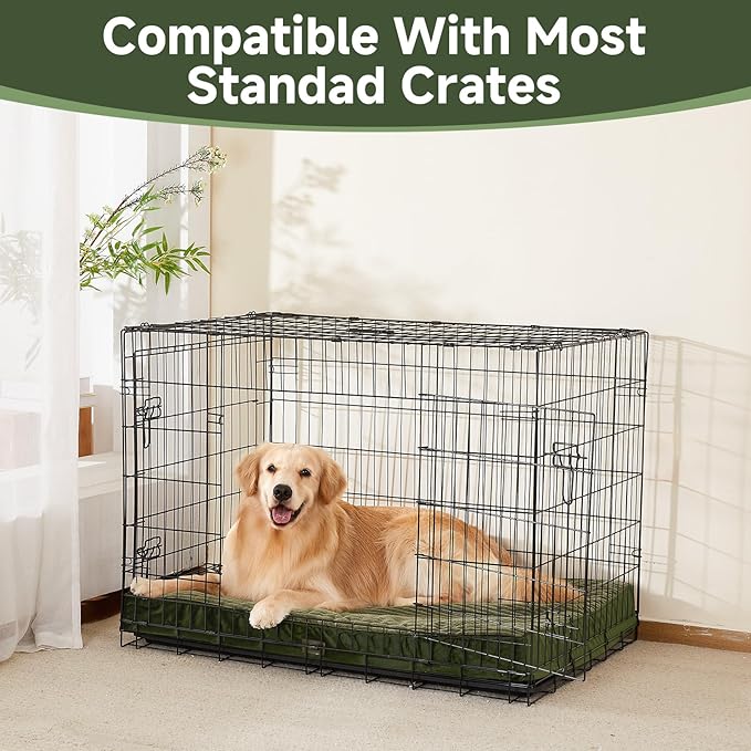 OhGeni Orthopedic Waterproof & Machine Washable Dog Bed for Large Pets, Suitable for Crates, Cat Mat with 25D Egg Crate Foam, Non-Slip Bottom & Removable Cover, 41 Inches(Dark Green)