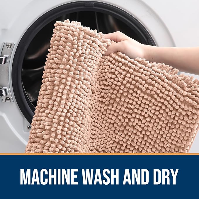 OLANLY Dog Door Mat for Muddy Paws 70x24, Absorbs Moisture and Dirt, Absorbent Non-Slip Washable Doormat, Quick Dry Chenille Mud Mat for Dogs, Entry Indoor Entryway Carpet for Inside Floor, Peach