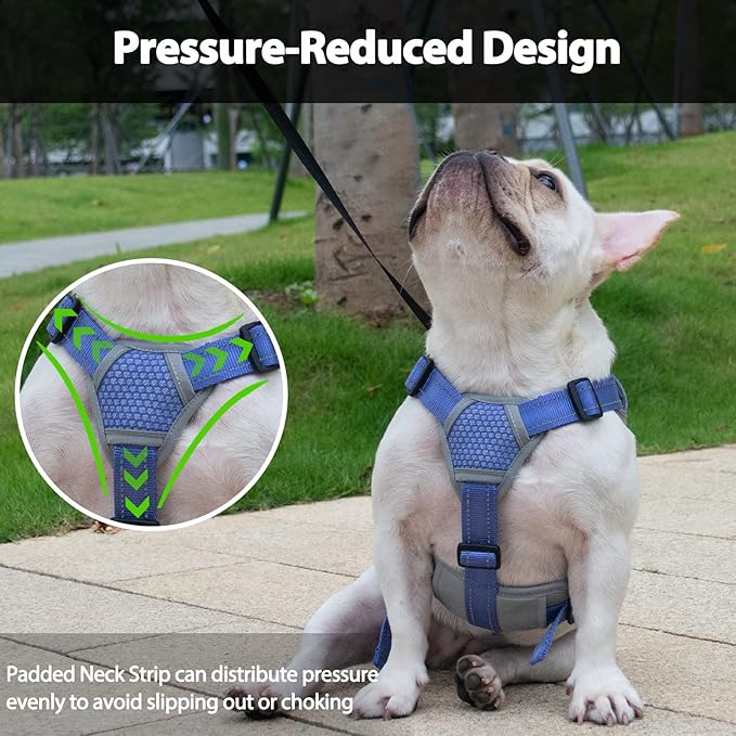 Huntboo Escape Proof Dog Harness, Escape Artist Harness, Reflective Dog Harness with Handle, Durable,Adjustable Vest for Small Medium Large Dogs Walking, Training, and Running Gear(Technicolor Blue,L)
