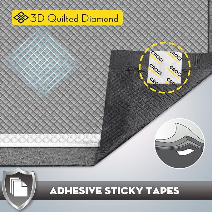 CROCI Charcoal Puppy Pads with Adhesive Tabs, 28x34in Extra Large Pee Pads for Dogs, Odor-Control Super Absorbent Quick-Dry Leak-Proof, Disposable (40 Counts)