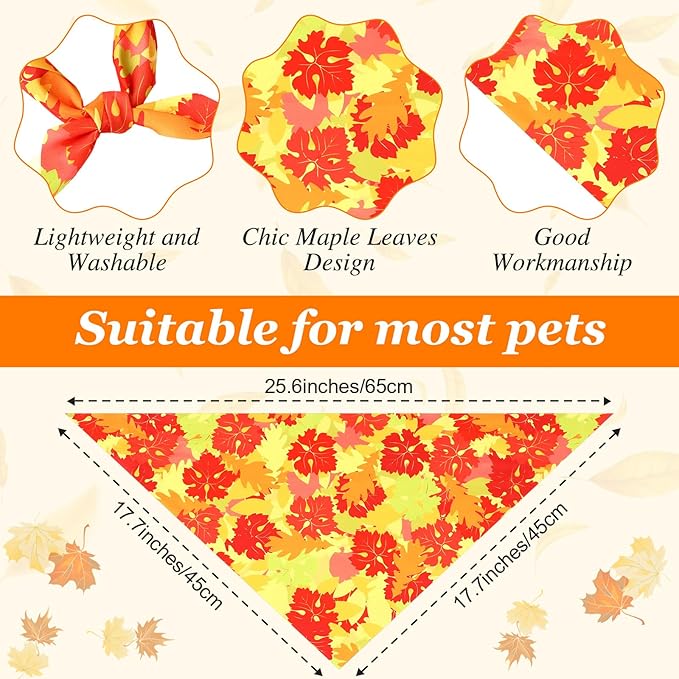 Abbylike 50 Pcs Fall Thanksgiving Dog Maple Leaves Bandanas Bulk Bandanas for Dogs Triangle Kerchief Bib Scarf for Pets Autumn Costume Photo Props Accessories Pet Shops, 25 Styles (25.6 x 17.7 x 17.7)