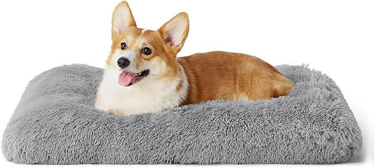 Bedsure Washable Medium Dog Bed for Crate, Plush Calming Dog Crate Mat, Fluffy Pet Bed for Medium Sized Dogs, Plush Soft Comfort Sleeping Mat for Puppy, Anti-Slip Pet Kennel Pad, 29" x 21", Grey