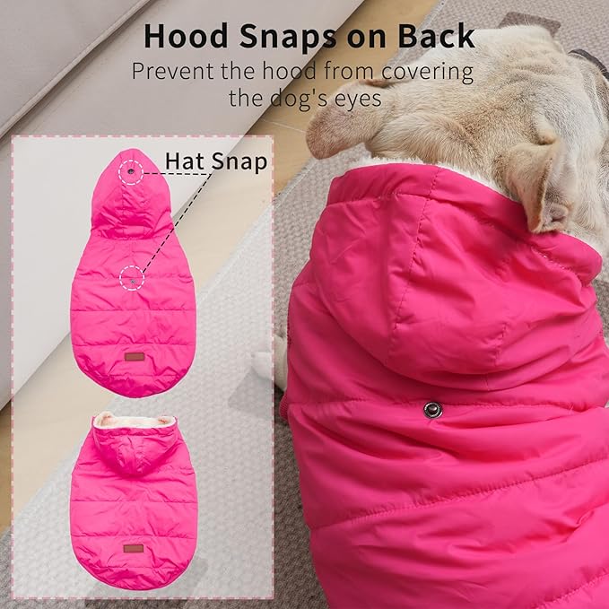Fleece Lining Extra Warm Dog Hoodie in Winter for Large Dogs Jacket Pet Coats with Hooded Pink XXXL