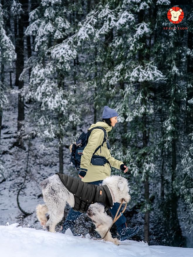 SPACE LION Puffer Jacket, Down Winter Coat, Durable Outdoor Coat for Cold and Windy Conditions, Waterproof, Windproof, Lightweight Jacket, Adjustable Fit for Medium Dogs(Black,L)