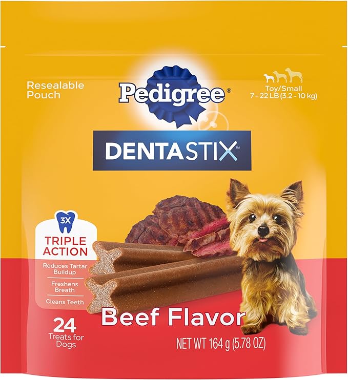Pedigree Dentastix Small and Toy Breed Dog Treats, Beef Flavor, (7) 24ct Bags (168 Treats Total)