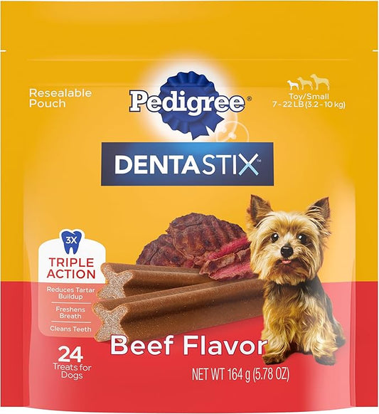 Pedigree Dentastix Small and Toy Breed Dog Treats, Beef Flavor, (7) 24ct Bags (168 Treats Total)