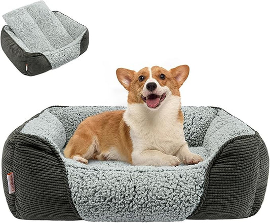 Miguel Washable Dog Bed with Removable Cushion for Medium Small Dogs, Easy to Wash Pet Sofa Bed with Side, Rectangle Bolster Cat Bed Calming Cuddle Puppy Bed with Anti-Slip Bottom, Gray 30 Inch