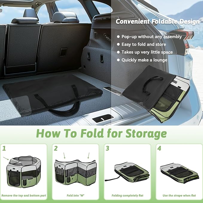 PETSFIT 45.5" Dog Playpen Indoor/Outdoor-Jump-Proof 28.5" Height with Removable Waterproof Mat & Zippered Roof | RV, Camping, Travel Dog Pen | Whelping & Cat Observation Space(45.5"L x 45.5"W x 28.5H)