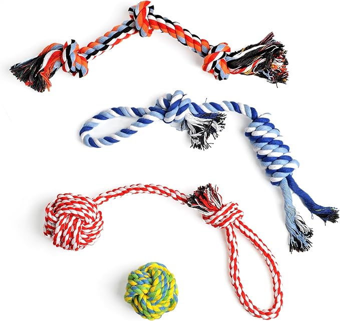 Dog Rope Toy 4 Pack - Puppy Teething Toys for Small Breed - Indestructible Dog Chew Toys for Aggressive Chewers - Cotton Tug of War Dog Toys for Boredom, Teeth Clean