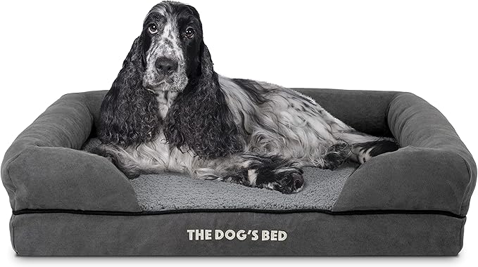 The Dog’s Bed, Medium Grey Plush Memory Foam, Pain Relief: Arthritis, Hip & Elbow Dysplasia, Post Surgery, Lameness, Supportive, Calming, Washable Cover