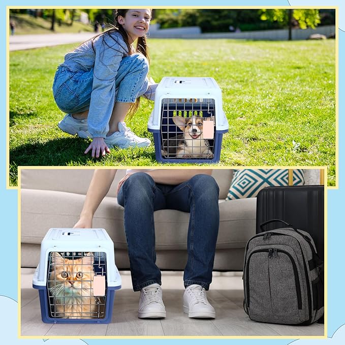Maxdot 2 Set Travel Pet Carrier Hard-Sided Plastic Dog and Cat Kennel with Wire Door and Cooling Pad Fully Breathable Easy to Install Pet Carrier for Traveling Hiking Camping Veterinary Visits