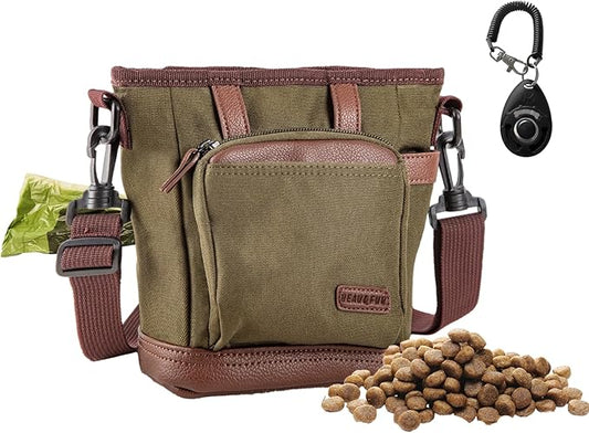 BEAU&FUR Large Dog Treat Pouch with Clicker for Training – 4 Cup Capacity, Built-In Poop Bag Dispenser, Expandable Pocket, Metal Buckle, Large Back Pocket, Ideal Design for Walks and Training – Green