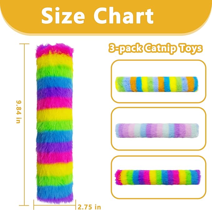 3 Pack Catnip Toys,Soft and Durable Cat Pillows Toys, Crinkle Sound Catnip Toys,Indoor Interactive Cat Kicker Toy, Companion Toys for Cats (Rainbow Set)